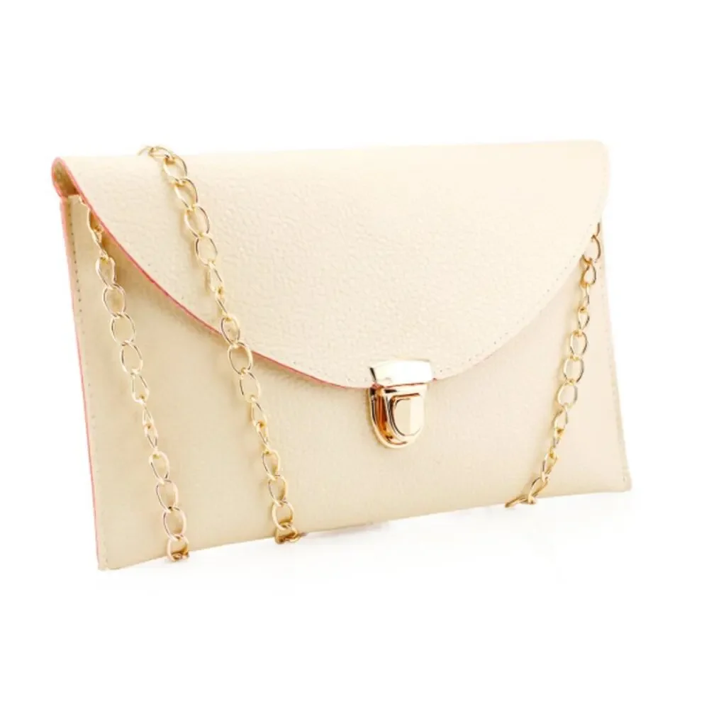Vegan Pebbled Leather Conververtible Clutch Purse Shoulder Bag gold chain clasp